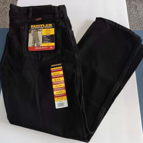 Rustler Men's Jeans Black Regular Fit Straight Leg 36 X 30 NOS - Picture 2 of 5
